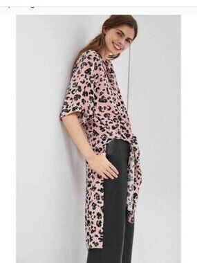 Maeve Anthropologie Pink Leopard Print Tunic Blouse Boho Chic Shirt Dress Med